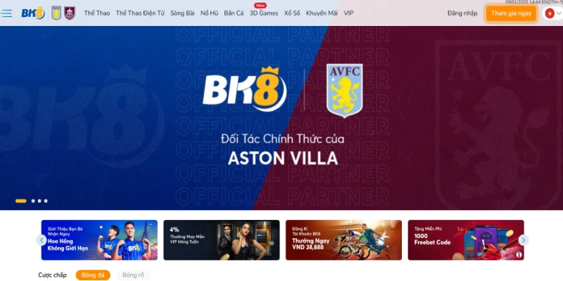 BK8 tài trợ cho đội bóng Aston Villa với kinh phí lớn